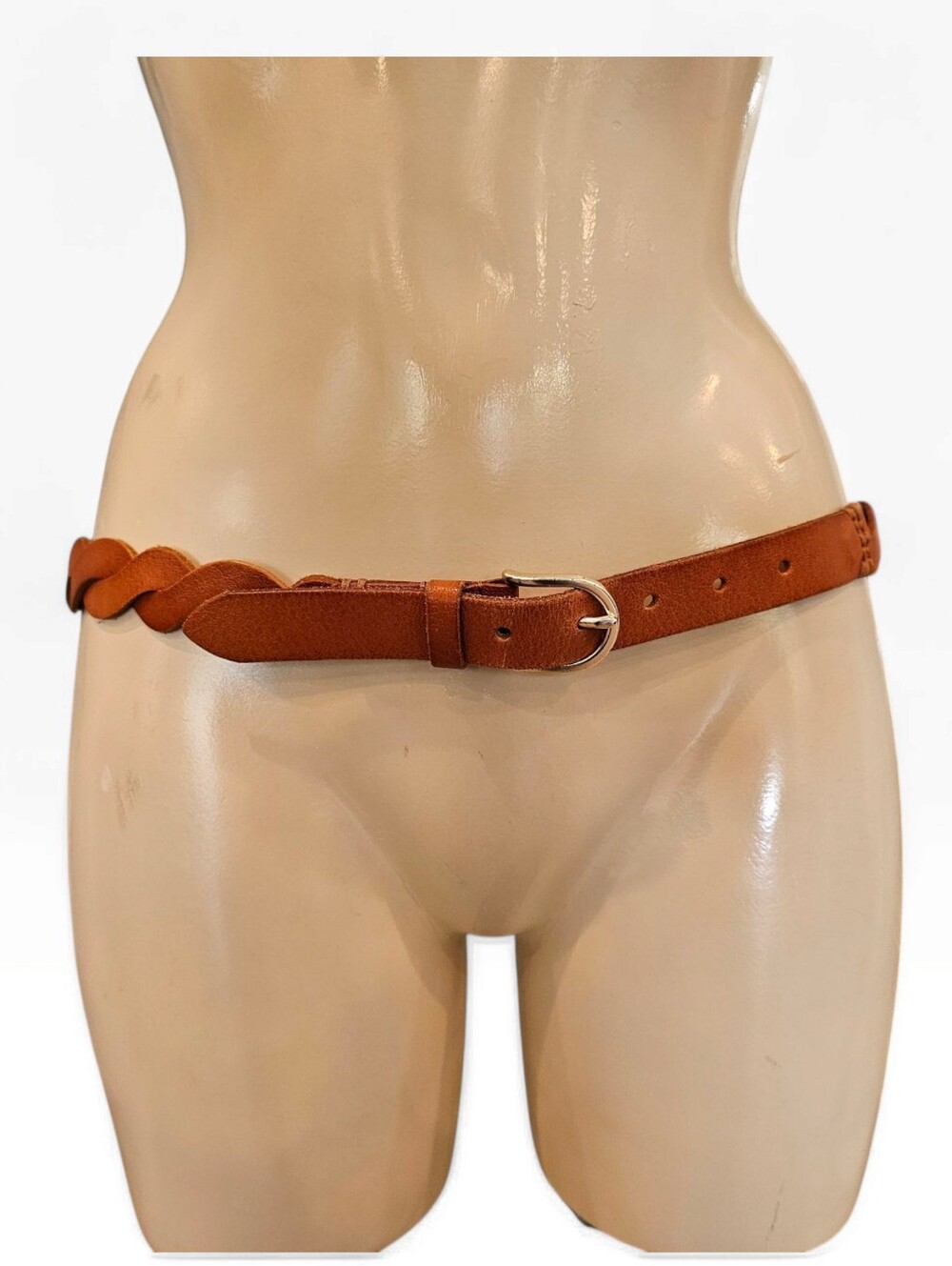 BANANA REPUBLIC Women Tan Brown Leather Braided 1" Wide Waist Hip Belt Sz S